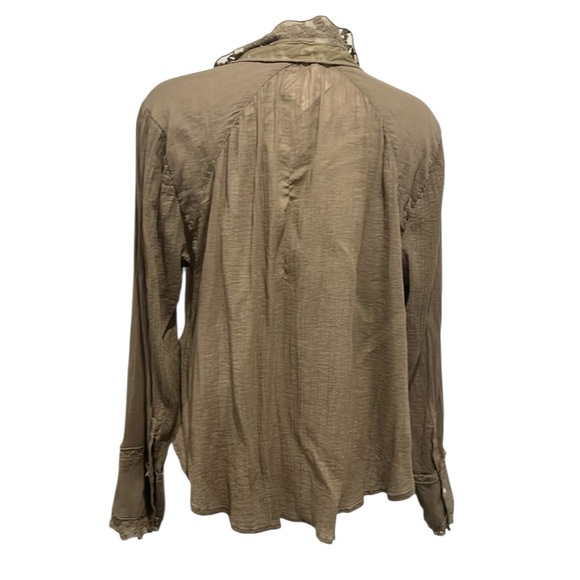 Free People Clemence taupe lace trim long sleeve button down boho shirt  Medium - Picture 3 of 9